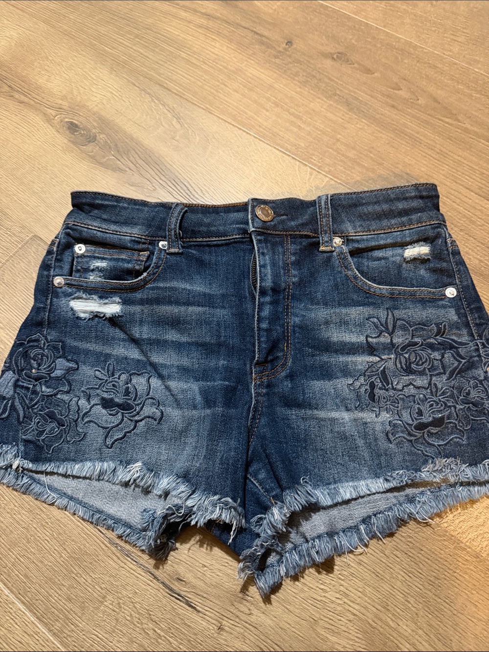 American Eagle Outfitters Dark Blue Embroidered Denim Shorts